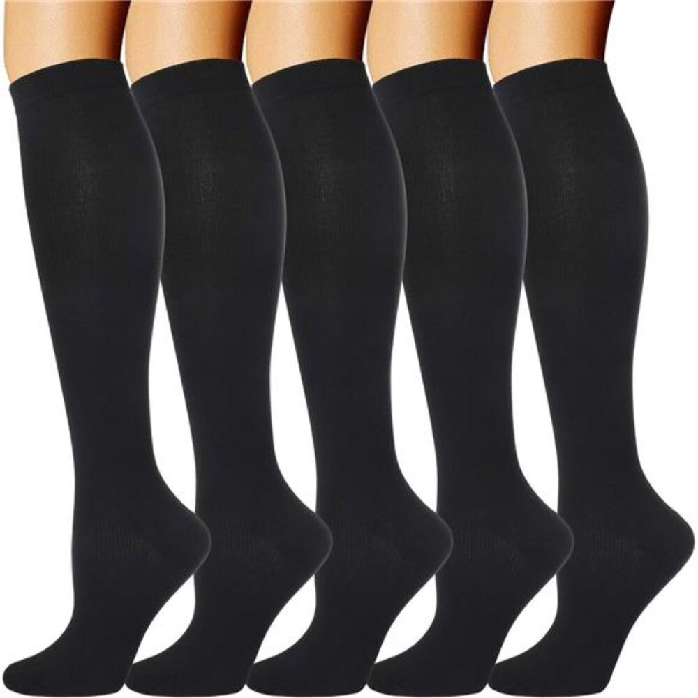 Double Couple 5 Pairs Wide Calf Compression Socks for Men Women